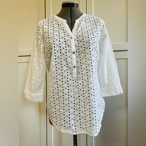 Liz Claiborne White Eyelet Split-Neck Tunic